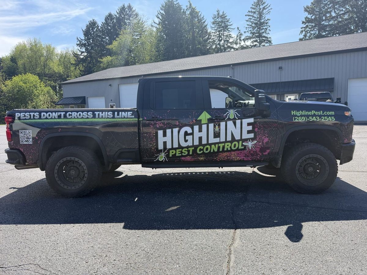 Highline Pest Control brand identity carried across a full truck wrap by Good Graphics Co.