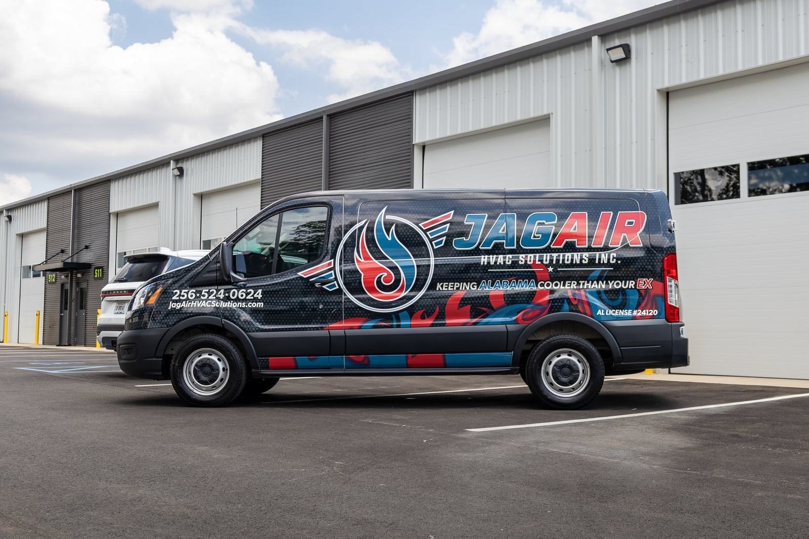 JagAir HVAC Solutions van with a full commercial wrap installed by Good Graphics Co.